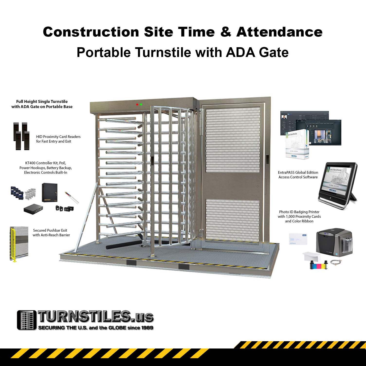 Portable Turnstile and ADA Gate Construction Site Time & Attendance Package  