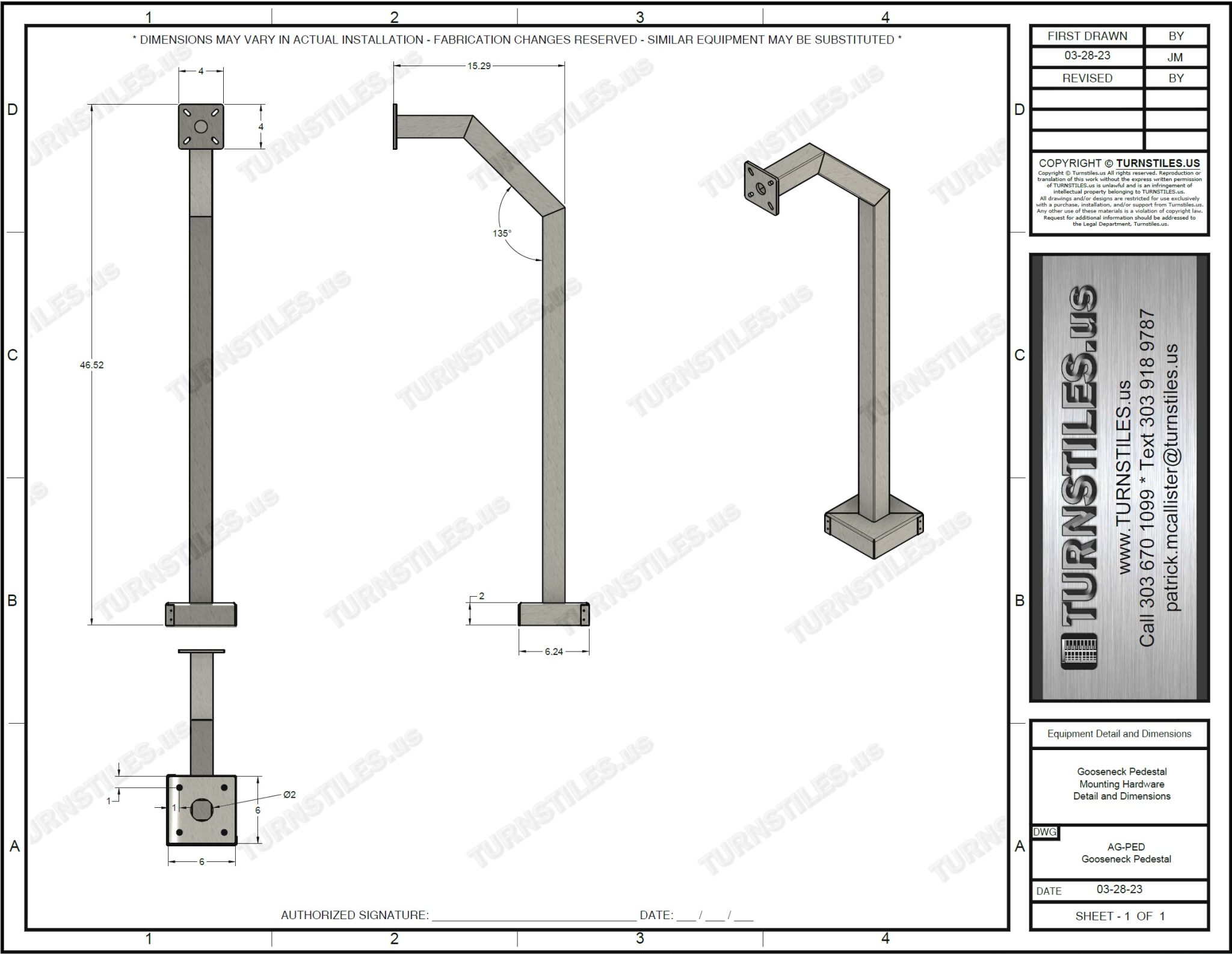 Gooseneck Pedestal with Card Reader Mounting Box TURNSTILES.us