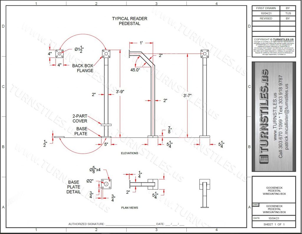 Gooseneck Pedestal with Card Reader Mounting Box TURNSTILES.us