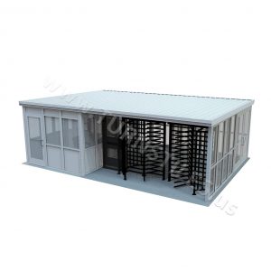 EntraBOX HSE1826 High Security Entrance with Turnstiles, Gate and Canopy Guard Shack (2-Turnstiles, 1-Gate, 8x10 Guard Shack, 18x26 Enclosed Glass Canopy)