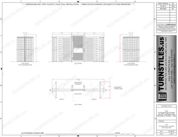 CA4 Full Height Single Turnstile and ADA Gate Combo, Galvanized (2 Turnstiles, 1 Gate) - Image 2