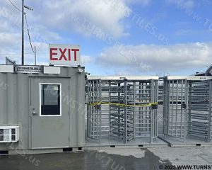 www.TURNSTILES.us - AECOM JFK - EntraBOX ISO Container Guard Office Single Turnstile Portable Base 32wm